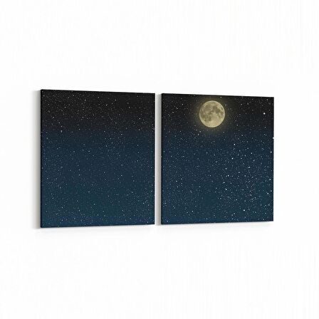 Olla 14763K2Y Gece Gökyüzü Görseli Kare 2'li Yatay Kanvas Tablo (Ölçü: 65X30)