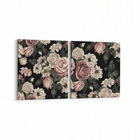 Olla 11771K2Y Çiçek Görseli Kare 2'li Yatay Kanvas Tablo (Ölçü: 85X40)