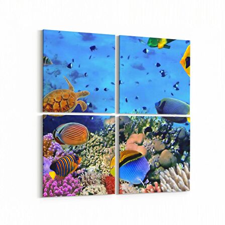 Olla 12061K4 Akvaryum / Balık Görseli Kare 4'lü Kanvas Tablo (Ölçü: 145X145)
