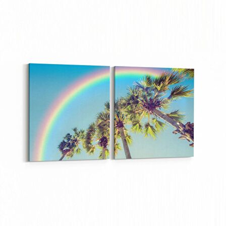 Olla 11530K2Y Palmiye Ağacı Görseli Kare 2'li Yatay Kanvas Tablo (Ölçü: 145X70)