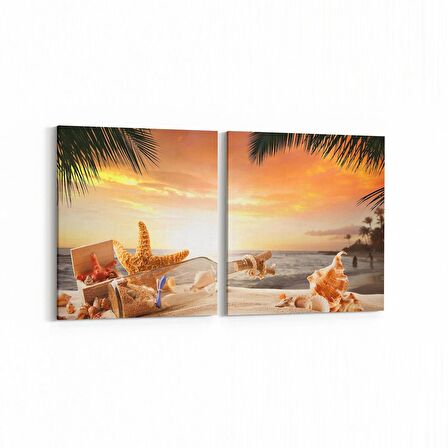 Olla 16038K2Y Günbatımı Görseli Kare 2'li Yatay Kanvas Tablo (Ölçü: 85X40)