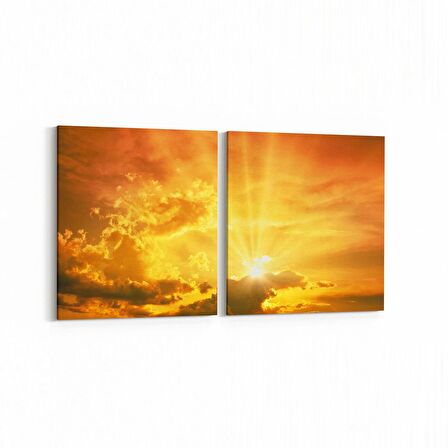 Olla 16117K2Y Günbatımı Görseli Kare 2'li Yatay Kanvas Tablo (Ölçü: 65X30)