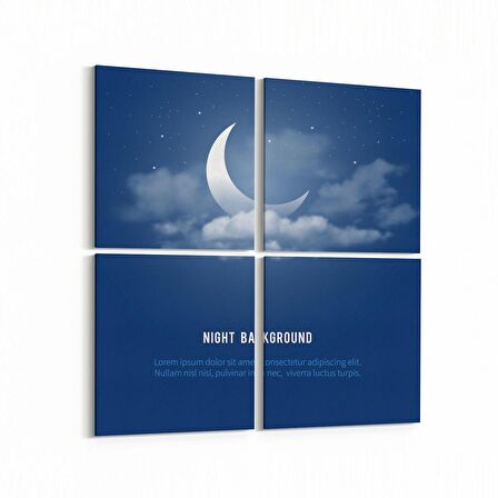 Olla 14770K4 Gece Gökyüzü Görseli Kare 4'lü Kanvas Tablo (Ölçü: 145X145)