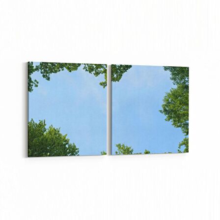 Olla 10763K2Y Ağaç Görseli Kare 2'li Yatay Kanvas Tablo (Ölçü: 145X70)