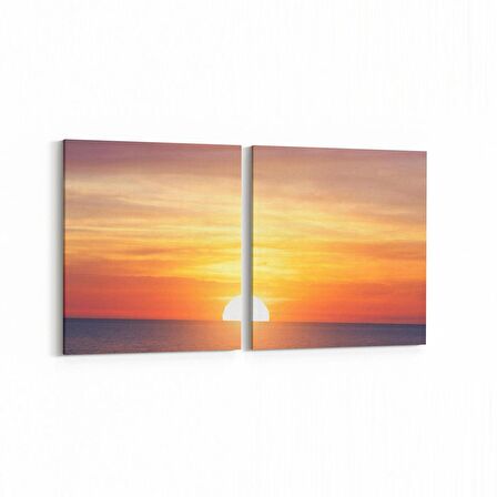 Olla 15910K2Y Günbatımı Görseli Kare 2'li Yatay Kanvas Tablo (Ölçü: 125X60)