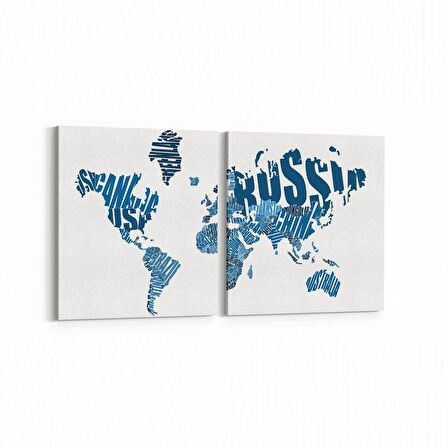 Olla 16179K2Y Harita Görseli Kare 2'li Yatay Kanvas Tablo (Ölçü: 125X60)