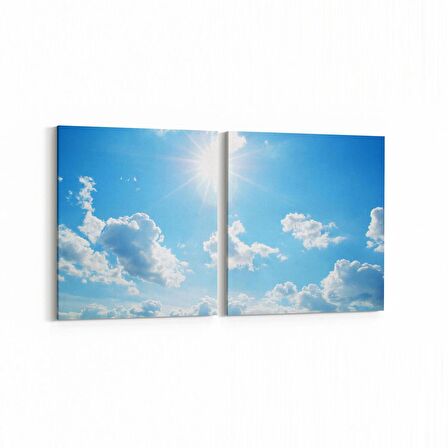 Olla 15750K2Y Gökyüzü Bulut Görseli Kare 2'li Yatay Kanvas Tablo (Ölçü: 145X70)