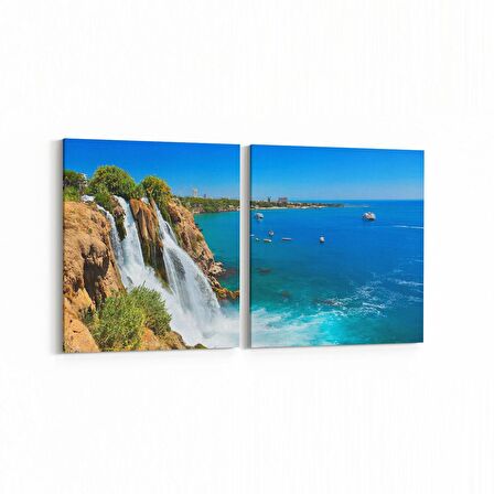 Olla 16633K2Y Kumsal / Sahil Görseli Kare 2'li Yatay Kanvas Tablo (Ölçü: 145X70)