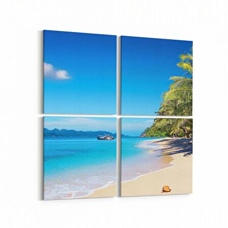 Olla 16574K4 Kumsal / Sahil Görseli Kare 4'lü Kanvas Tablo (Ölçü: 125X125)