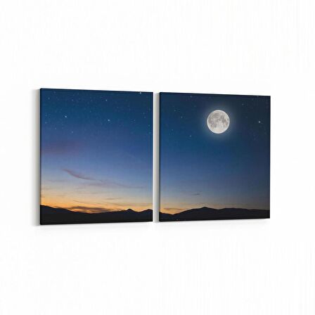Olla 14662K2Y Gece Gökyüzü Görseli Kare 2'li Yatay Kanvas Tablo (Ölçü: 125X60)