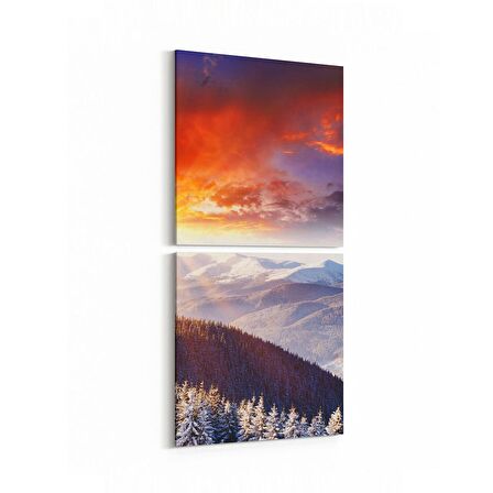 Olla 16081K2D Günbatımı Görseli Kare 2'li Dikey Kanvas Tablo (Ölçü: 30X65)
