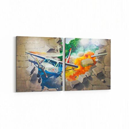 Olla 12782K2Y Çocuk Odası Görseli 2'li Yatay Kanvas Tablo (Ölçü: 125X60)