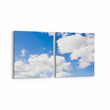 Olla 15597K2Y Gökyüzü Bulut Görseli Kare 2'li Yatay Kanvas Tablo (Ölçü: 125X60)