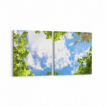Olla 10791K2Y Ağaç Görseli Kare 2'li Yatay Kanvas Tablo (Ölçü: 105X50)
