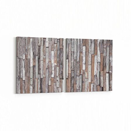 Olla 11981K2Y Ahşap Desen Görseli Kare 2'li Yatay Kanvas Tablo (Ölçü: 145X70)