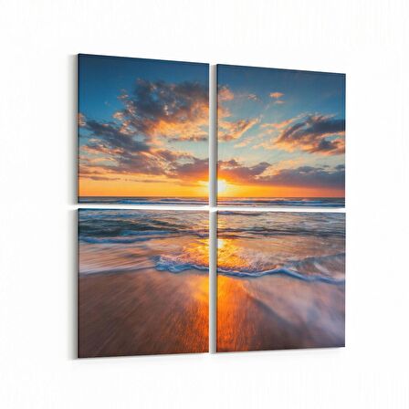 Olla 15901K4 Günbatımı Görseli Kare 4'lü Kanvas Tablo (Ölçü: 65X65)