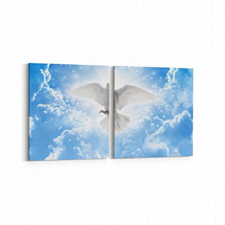 Olla 15888K2Y Gökyüzü Kuşlar Görseli Kare 2'li Yatay Kanvas Tablo (Ölçü: 125X60)