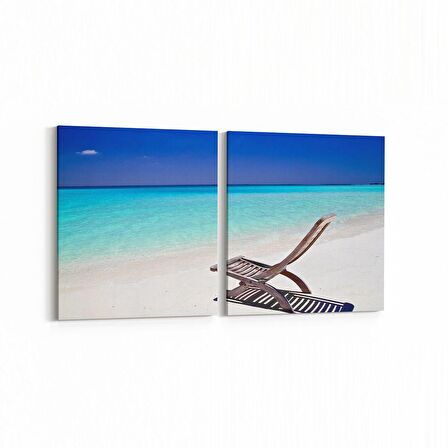 Olla 16409K2Y Kumsal / Sahil Görseli Kare 2'li Yatay Kanvas Tablo (Ölçü: 85X40)