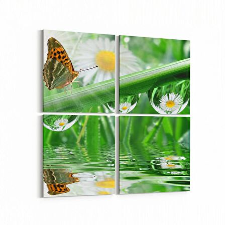 Olla 11757K4 Orkide Çiçek Görseli Kare 4'lü Kanvas Tablo (Ölçü: 65X65)