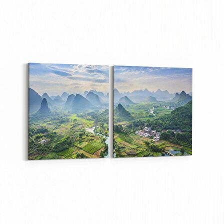Olla 13901K2Y Doğa / Manzara Görseli Kare 2'li Yatay Kanvas Tablo (Ölçü: 85X40)