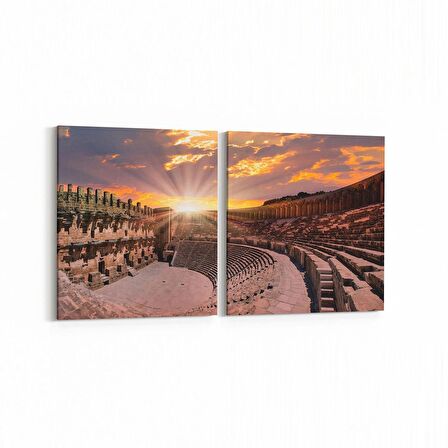 Olla 16017K2Y Günbatımı Görseli Kare 2'li Yatay Kanvas Tablo (Ölçü: 105X50)
