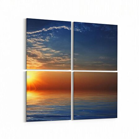 Olla 15952K4 Günbatımı Görseli Kare 4'lü Kanvas Tablo (Ölçü: 145X145)
