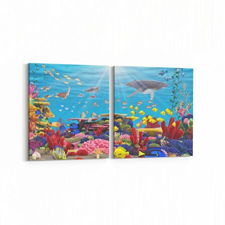 Olla 12063K2Y Akvaryum / Balık Görseli Kare 2'li Yatay Kanvas Tablo (Ölçü: 125X60)