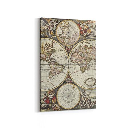 Olla 16241D Harita Görseli Dikey Kanvas Tablo (Ölçü: 20X30)