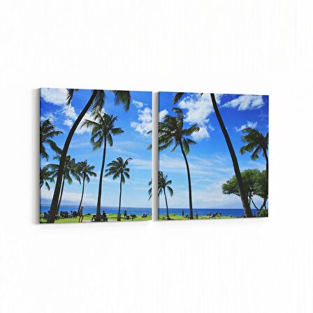 Olla 16384K2Y Kumsal / Sahil Görseli Kare 2'li Yatay Kanvas Tablo (Ölçü: 125X60)