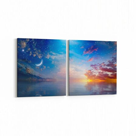 Olla 15912K2Y Günbatımı Görseli Kare 2'li Yatay Kanvas Tablo (Ölçü: 145X70)