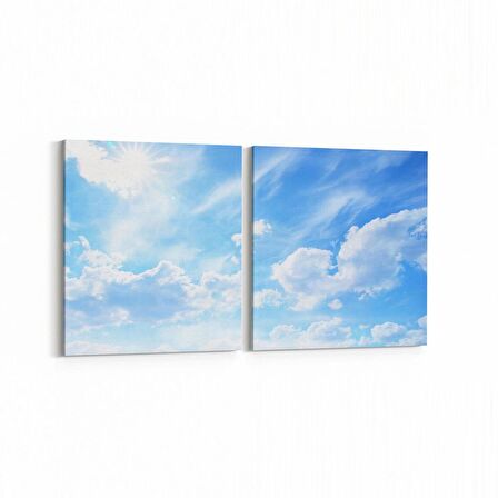 Olla 15729K2Y Gökyüzü Bulut Görseli Kare 2'li Yatay Kanvas Tablo (Ölçü: 145X70)