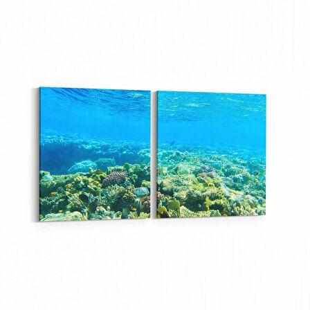 Olla 12935K2Y Deniz / Okyanus Görseli Kare 2'li Yatay Kanvas Tablo (Ölçü: 65X30)
