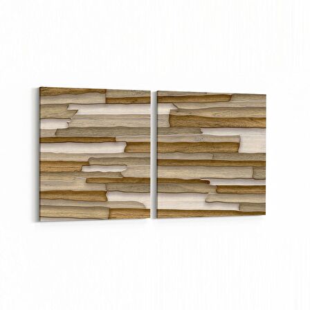 Olla 12043K2Y Ahşap Desen Görseli Kare 2'li Yatay Kanvas Tablo (Ölçü: 85X40)
