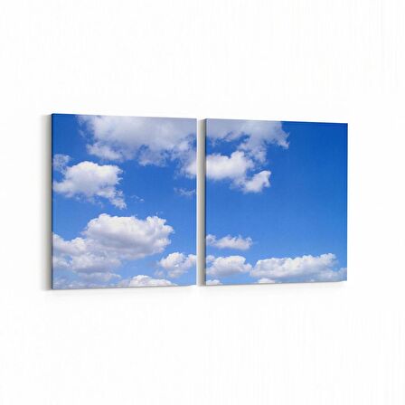 Olla 15719K2Y Gökyüzü Bulut Görseli Kare 2'li Yatay Kanvas Tablo (Ölçü: 125X60)