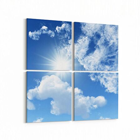 Olla 15424K4 Gökyüzü Bulut Görseli Kare 4'lü Kanvas Tablo (Ölçü: 145X145)