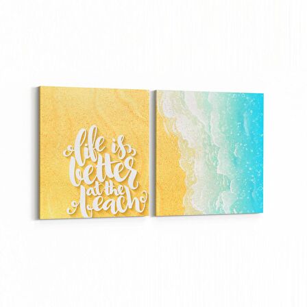 Olla 16568K2Y Kumsal / Sahil Görseli Kare 2'li Yatay Kanvas Tablo (Ölçü: 65X30)