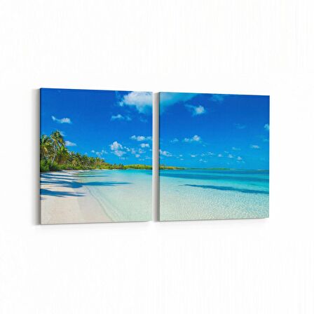 Olla 16476K2Y Kumsal / Sahil Görseli Kare 2'li Yatay Kanvas Tablo (Ölçü: 85X40)