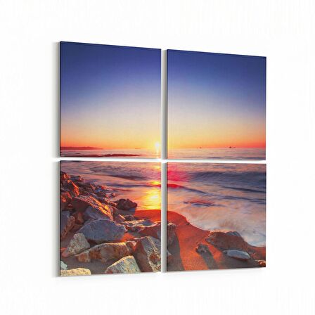 Olla 15993K4 Günbatımı Görseli Kare 4'lü Kanvas Tablo (Ölçü: 145X145)
