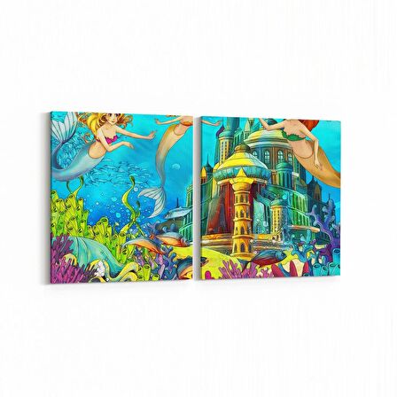 Olla 12739K2Y Çocuk Odası Görseli 2'li Yatay Kanvas Tablo (Ölçü: 65X30)