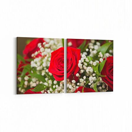 Olla 11571K2Y Çiçek Görseli Kare 2'li Yatay Kanvas Tablo (Ölçü: 125X60)