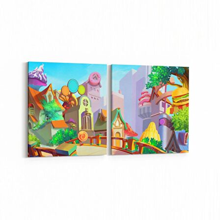 Olla 12768K2Y Çocuk Odası Görseli 2'li Yatay Kanvas Tablo (Ölçü: 125X60)