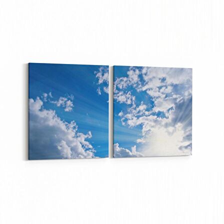 Olla 15811K2Y Gökyüzü Bulut Görseli Kare 2'li Yatay Kanvas Tablo (Ölçü: 65X30)