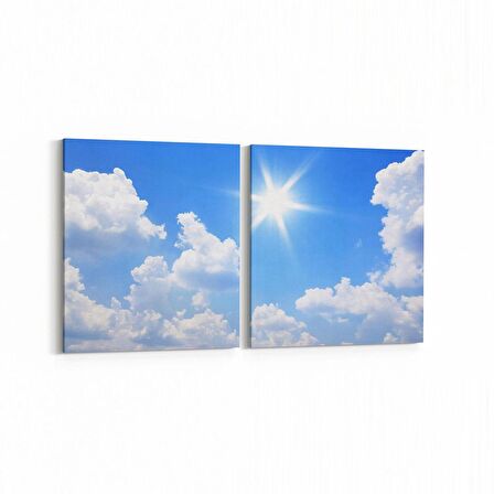 Olla 15611K2Y Gökyüzü Bulut Görseli Kare 2'li Yatay Kanvas Tablo (Ölçü: 85X40)