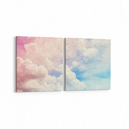 Olla 15620K2Y Gökyüzü Bulut Görseli Kare 2'li Yatay Kanvas Tablo (Ölçü: 85X40)