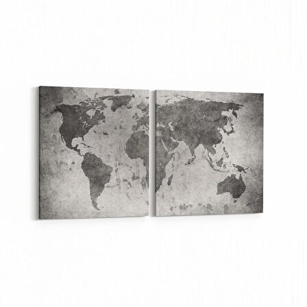 Olla 16204K2Y Harita Görseli Kare 2'li Yatay Kanvas Tablo (Ölçü: 125X60)