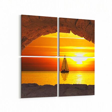 Olla 15897K4 Günbatımı Görseli Kare 4'lü Kanvas Tablo (Ölçü: 105X105)