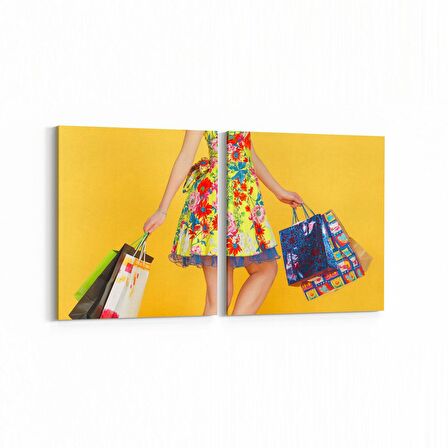 Olla 16984K2Y Model / Manken Görseli 2'li Yatay Kanvas Tablo (Ölçü: 145X70)