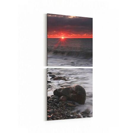 Olla 16129K2D Günbatımı Görseli Kare 2'li Dikey Kanvas Tablo (Ölçü: 30X65)
