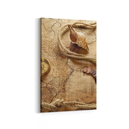 Olla 16208D Harita Görseli Dikey Kanvas Tablo (Ölçü: 60X90)