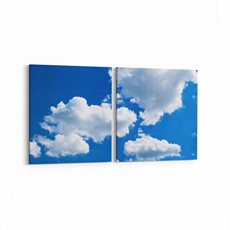 Olla 15658K2Y Gökyüzü Bulut Görseli Kare 2'li Yatay Kanvas Tablo (Ölçü: 105X50)